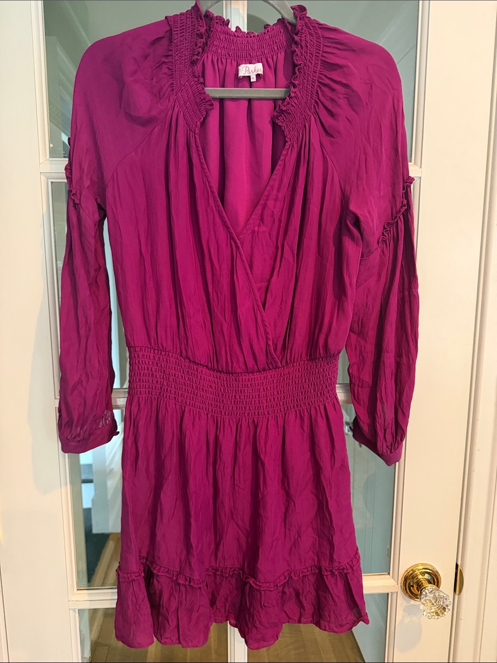 NWOT Parker Magenta V-Neck Smocked Waist Mini Dress